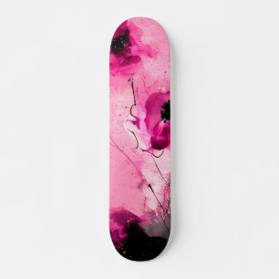 Modern Abstract Pink Floral Skateboard