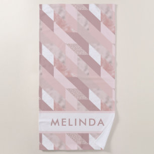 Modern Abstract Pink Geometric Pattern Beach Towel