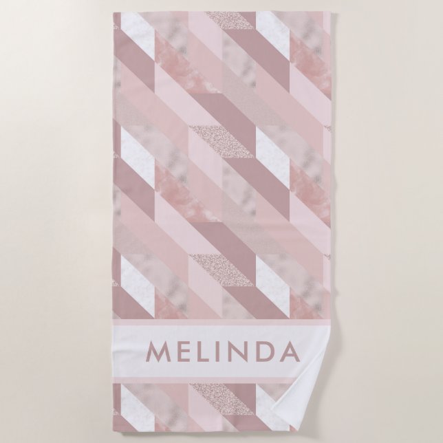 Modern Abstract Pink Geometric Pattern Beach Towel (Front)