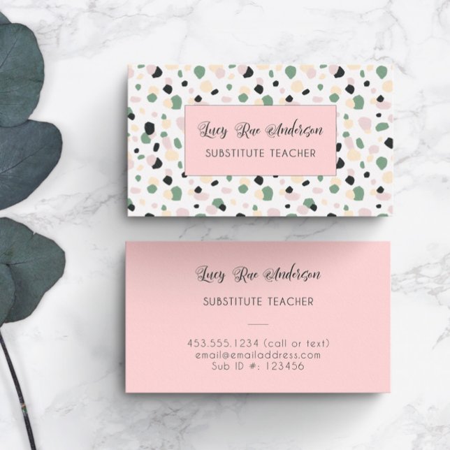 Modern Abstract Pink Grey and Green Business Card (Creator Uploaded)