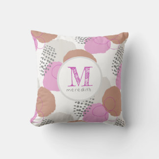 Modern Abstract Pink Grey Pattern Monogram  Cushion