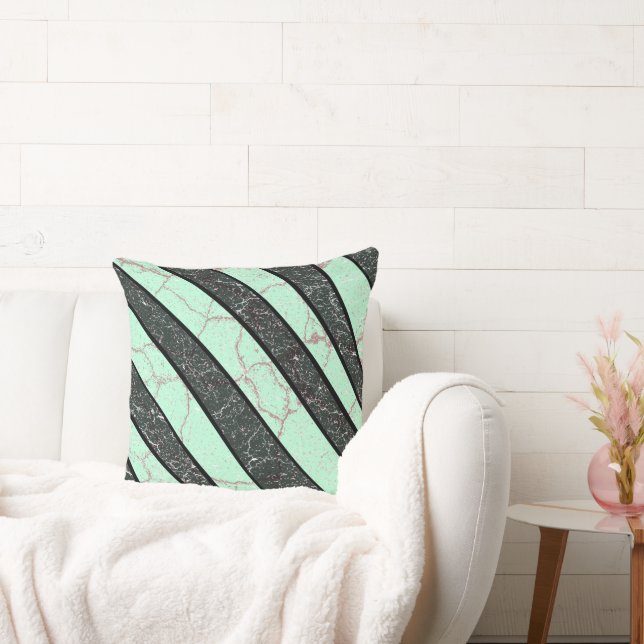 Modern Abstract Pink Marble Stripes Light Green Cushion (Couch)