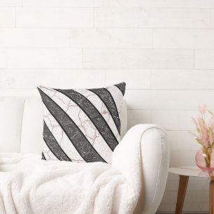 Modern Abstract Pink Marble Stripes White Cushion