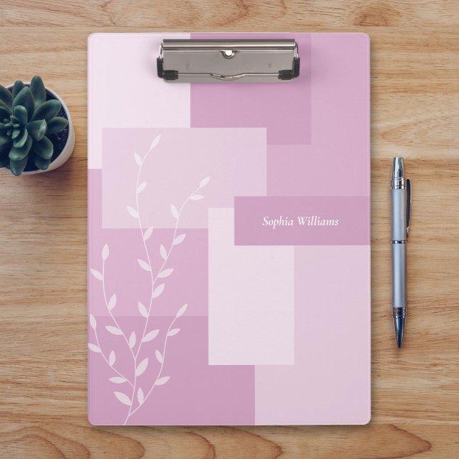 Modern Abstract Pink Mauve White Leaf Clipboard (Creator Uploaded)