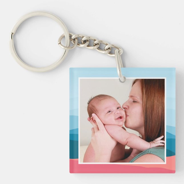 Modern Abstract Pink Mountains Personalised Photo Key Ring (Front)