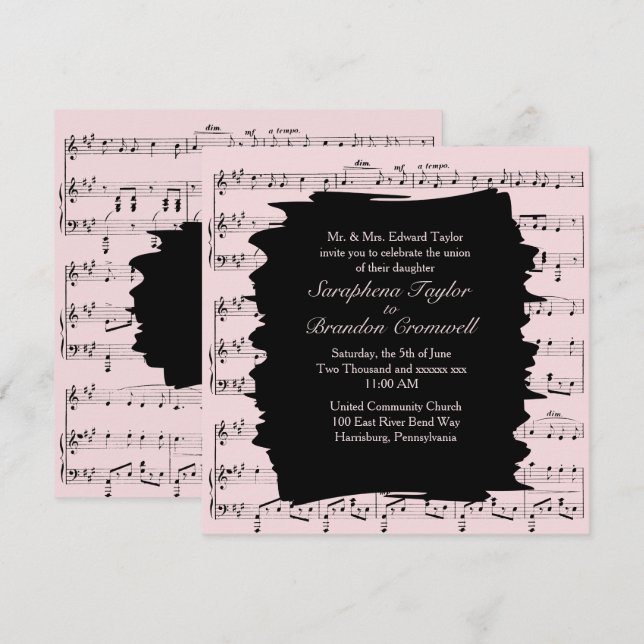 Modern Abstract Pink Music Wedding Invitation (Front/Back)