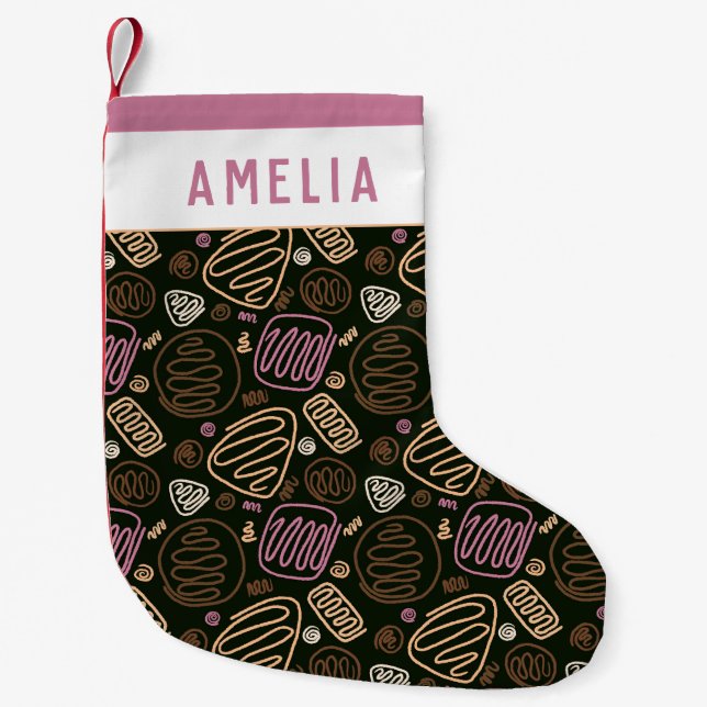 Modern Abstract Pink One line Shapes Pattern  Small Christmas Stocking (Front)