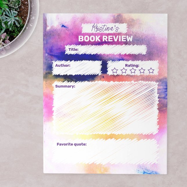 Modern Abstract Pink Purple Watercolor Book Review Notepad (Creator Uploaded)