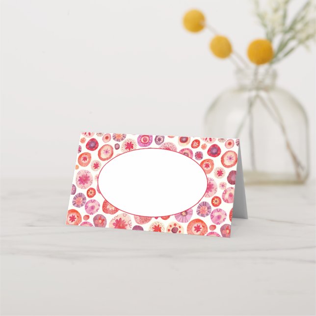 Modern Abstract Pink Watercolor Circles Place Card (Front)