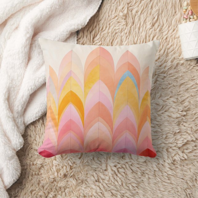 Modern Abstract Pink Yellow Cream Art Pattern Cushion (Blanket)
