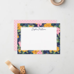 Modern Abstract Pink & Yellow Floral Pattern Name Card