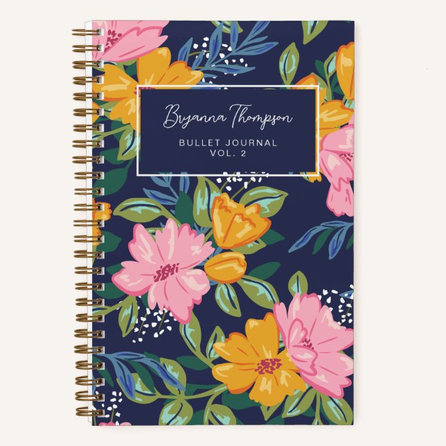 Modern Abstract Pink & Yellow Floral Pattern Notebook (Front)
