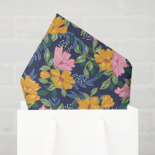 Modern Abstract Pink & Yellow Floral Pattern Tissue Paper
