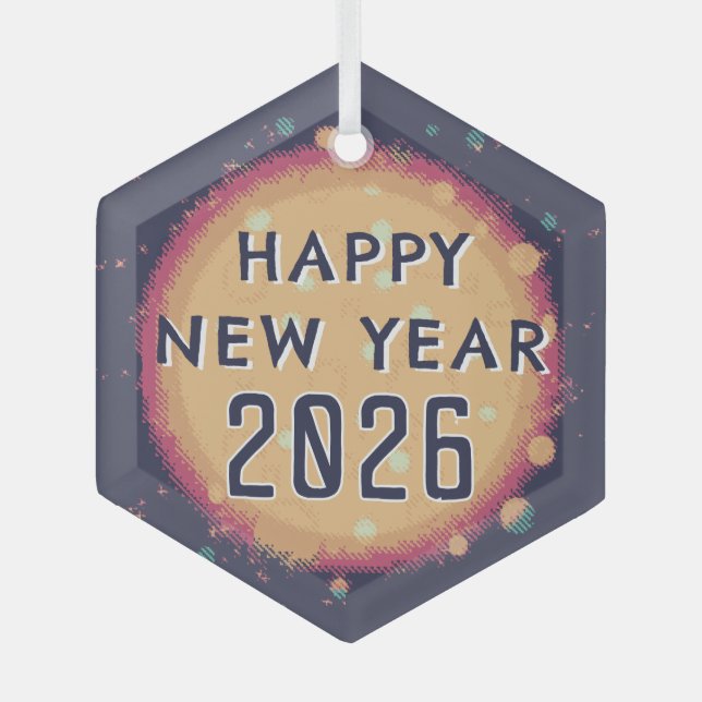 Modern Abstract Planet Happy New Year 2026 Glass Tree Decoration (Front)
