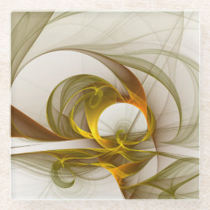 Modern Abstract Precious Metal Colours Fractal Glass Coaster