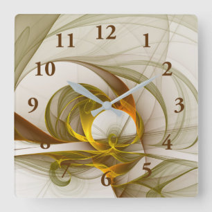 Modern Abstract Precious Metal Colours Fractal Square Wall Clock
