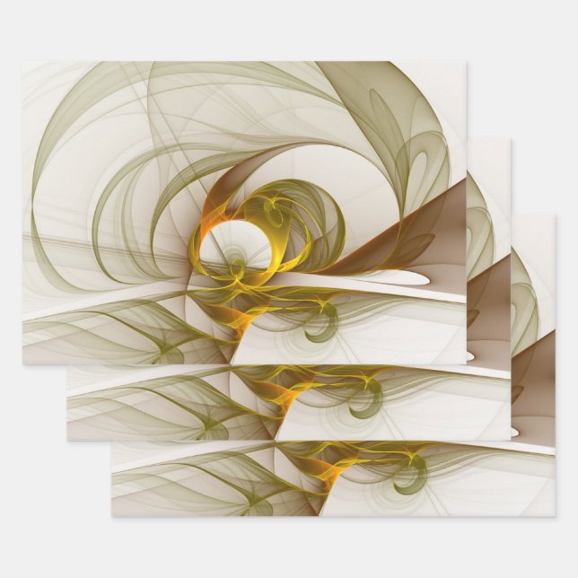 Modern Abstract Precious Metal Colours Fractal Wrapping Paper Sheet (Set)