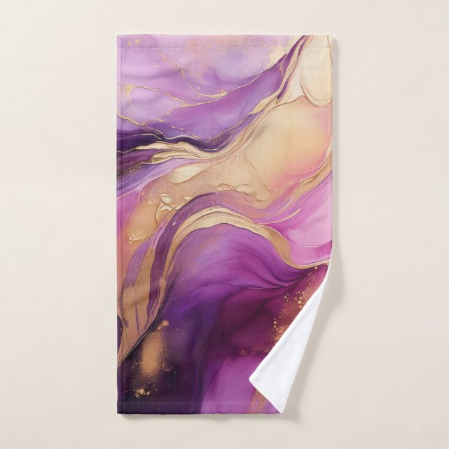 Modern Abstract Purple and Gold Bath Towel Set (Hand Towel)