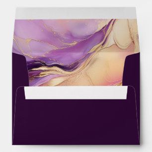 Modern Abstract Purple and Gold Elegant Wedding Envelope
