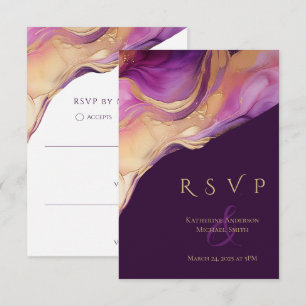 Modern Abstract Purple and Gold Elegant Wedding RSVP Card