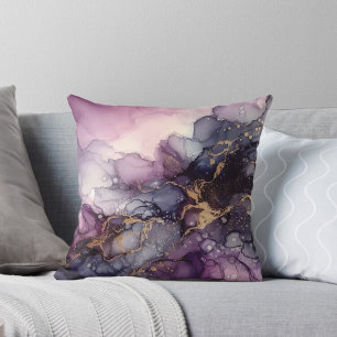  Modern Abstract Purple and Gold Ink Abstract Art  Cushion