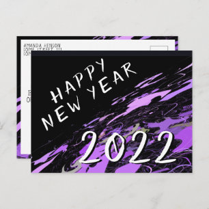 Modern Abstract Purple Black Happy New Year 2022 Postcard