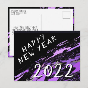 Modern Abstract Purple Black Happy New Year 2022 Postcard