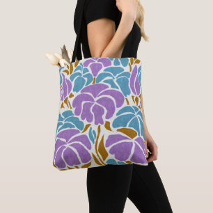 Modern Abstract Purple Blue Yellow Floral Design Tote Bag