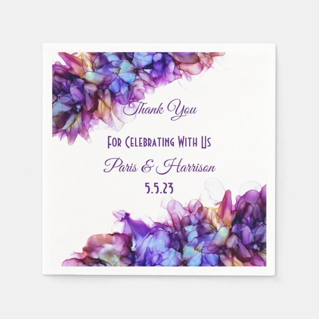 Modern Abstract Purple Haze Alcohol Ink  Wedding  Napkin (Front)