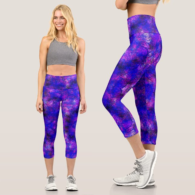 Modern Abstract Purple Paint Splatter Universe Capri Leggings (Creator Uploaded)
