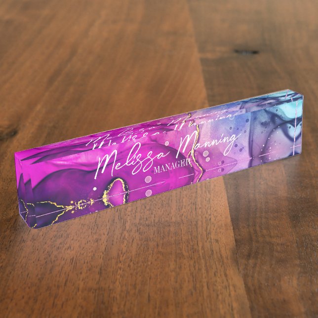 Modern Abstract Purple Pink Watercolor Name Plate (Side)