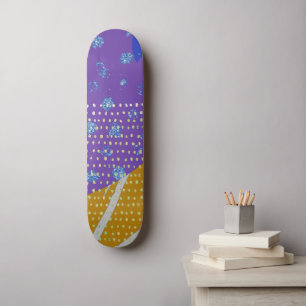 Modern Abstract Purple Yellow and Dots Skateboard