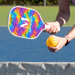 Modern Abstract Rainbow Custom Monogram Pickleball Paddle