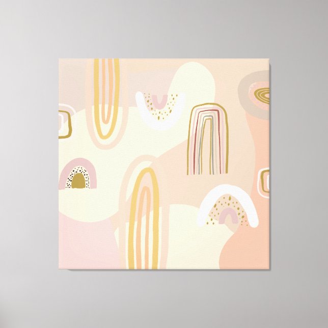 Modern Abstract Rainbow Shapes Pattern Beige Pinks Canvas Print (Front)