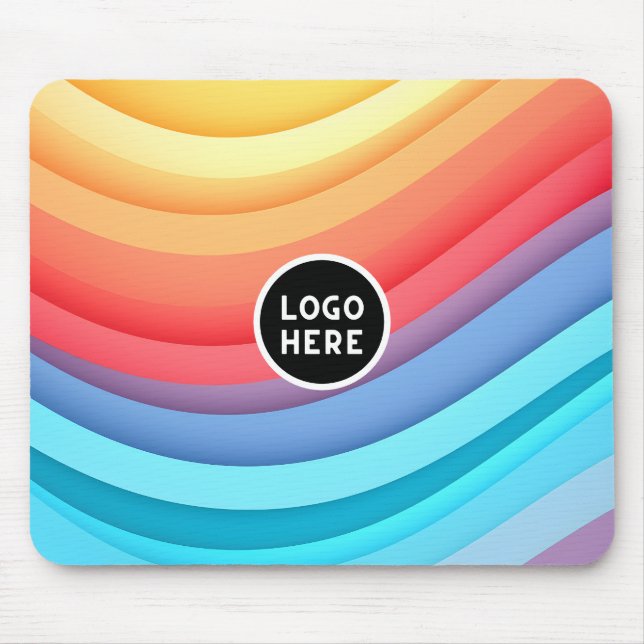 Modern Abstract Rainbow Waves with your Logo  Mouse Pad (Front)