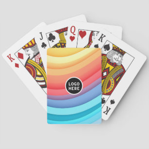 Modern Abstract Rainbow Waves with your Logo  Playing Cards