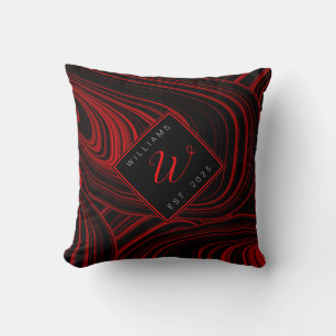 Modern Abstract Red and Black Family Monogram Cushion