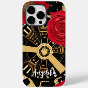 Modern Abstract Red and Gold Clock Customisable Case-Mate iPhone 14 Pro Max Case