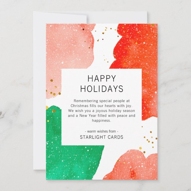 Modern Abstract Red and Green Business Holiday Card (Front)