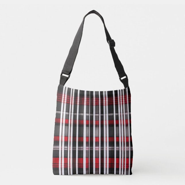 Modern Abstract Red Black Plaid Collection Crossbody Bag (Front)