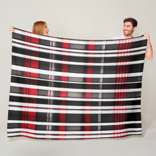 Modern Abstract Red Black Plaid Collection Fleece Blanket
