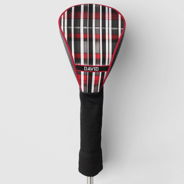 Modern Abstract Red Black Plaid Collection Golf Head Cover (Front)