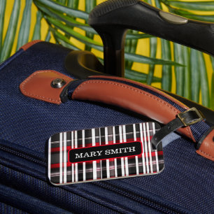 Modern Abstract Red Black Plaid Collection Luggage Tag
