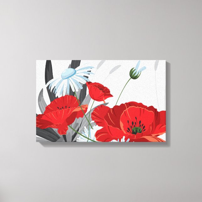 Modern Abstract Red Floral Canvas Print (Front)