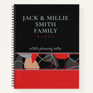 Modern Abstract Red, Grey & Black Estate Notebook