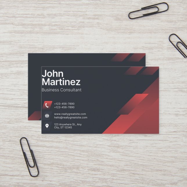 Modern Abstract Red & Grey Corporate Business Card (Front/Back In Situ)