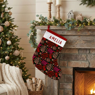 Modern Abstract Red One line Shapes Pattern Small Christmas Stocking