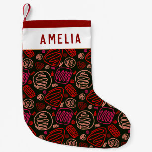 Modern Abstract Red One line Shapes Pattern Small Christmas Stocking