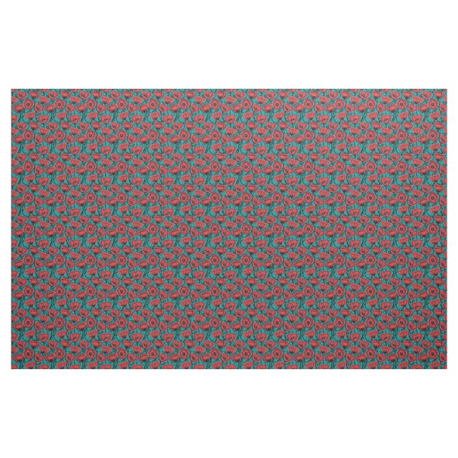 Modern Abstract Red Poppy Floral Pattern Fabric (Fat Quarter)