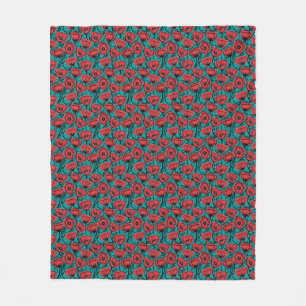 Modern Abstract Red Poppy Floral Pattern Fleece Blanket